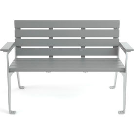 Plaza 4' Recycled Plastic Bench, Gray/Silver Frame