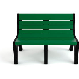 Newport 4' Recycled Plastic Bench with Back, Green/Black Frame