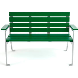 Plaza 4' Recycled Plastic Bench, Green Bench/Silver Frame