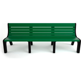 Newport 8' Recycled Plastic Bench with Back, Green/Black Frame