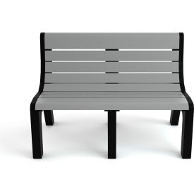 Newport 4' Recycled Plastic Bench with Back, Gray Bench/Black Frame