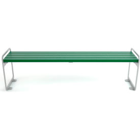 Plaza 6' Recycled Plastic Backless Bench, Green/Silver Frame