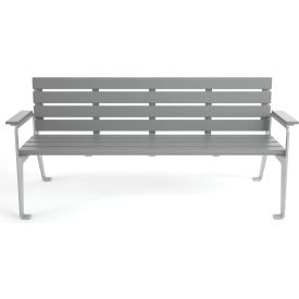 Plaza 6' Recycled Plastic Bench, Gray Bench/Silver Frame