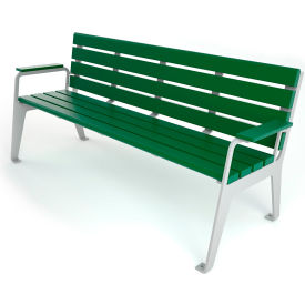Plaza 6' Recycled Plastic Bench, Green Bench/Silver Frame