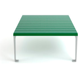 Plaza Recycled Plastic Outdoor Table, Silver Frame, Green Slats