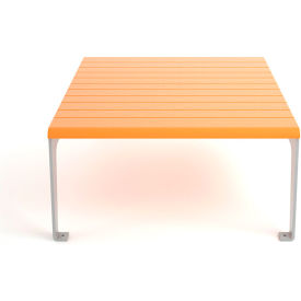 Plaza Recycled Plastic Outdoor Table, Silver Frame, Cedar Slats