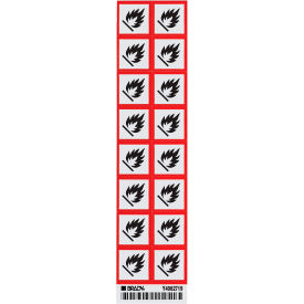 Vinyl GHS Flammable Labels, 1" x 1", White/Red/Black, 16/Pack