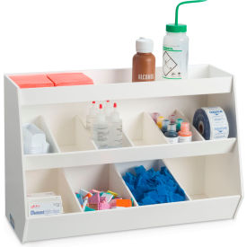 Fixed Benchtop Organizer with 10 Bins & 1 Shelf, 24"W x 10-13/16"D x 16"H, White