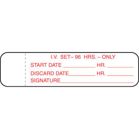 IV Tubing Labels, 96 Hrs, 3" x 3/4", White/Red, 1000/Pack
