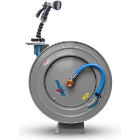 HD Retractable Rubber Water Hose Reel 3/4" x 50' w/ 6' Lead-In & Spray Nozzle, Gray