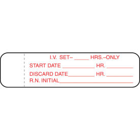 IV Tubing Labels-__ Hrs, 3" x 3/4", White/Red, 1000/Pack