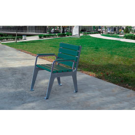 Plaza Recycled Plastic Patio Chair, Silver Frame, Green Slats