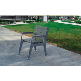 Plaza Recycled Plastic Patio Chair, Silver Frame, Gray Slats