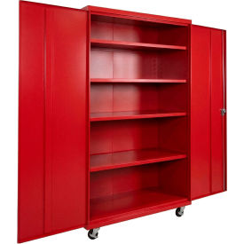 Commercial Mobile Storage Cabinet, 20 Gauge, 48"W x 24"D x 66"H, Red