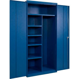 Commercial Janitorial Cabinet, 36"W x 24"D x 66"H, All-Welded, Blue