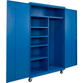 Commercial Mobile Janitorial Cabinet, 48"W x 24"D x 72"H, All-Welded, Blue