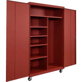 Commercial Mobile Janitorial Cabinet, 48"W x 24"D x 66"H, All-Welded, Red