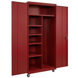 Commercial Mobile Janitorial Cabinet, 36"W x 24"D x 66"H, All-Welded, Red
