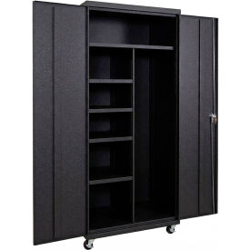 Commercial Mobile Janitorial Cabinet, 36"W x 24"D x 66"H, All-Welded, Black