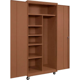 Commercial Mobile Janitorial Cabinet, 36"W x 24"D x 72"H, All-Welded, Walnut