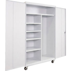Commercial Mobile Janitorial Cabinet, 48"W x 24"D x 66"H, All-Welded, White