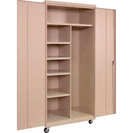 Commercial Mobile Janitorial Cabinet, 36"W x 24"D x 78"H, All-Welded, Putty