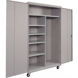 Commercial Mobile Janitorial Cabinet, 48"W x 24"D x 66"H, All-Welded, Gray