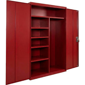 Commercial Janitorial Cabinet, 48"W x 24"D x 72"H, All-Welded, Red