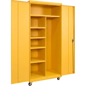 Commercial Mobile Janitorial Cabinet, 36"W x 24"D x 66"H, All-Welded, Yellow