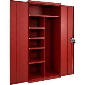 Commercial Janitorial Cabinet, 36"W x 24"D x 78"H, All-Welded, Red