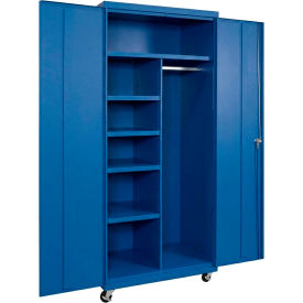 Commercial Mobile Janitorial Cabinet, 36"W x 24"D x 78"H, All-Welded, Blue