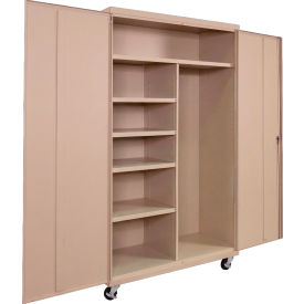 Commercial Mobile Janitorial Cabinet, 48"W x 24"D x 72"H, All-Welded, Putty