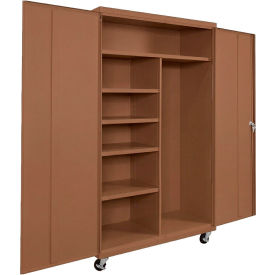Commercial Mobile Janitorial Cabinet, 48"W x 24"D x 72"H, All-Welded, Walnut