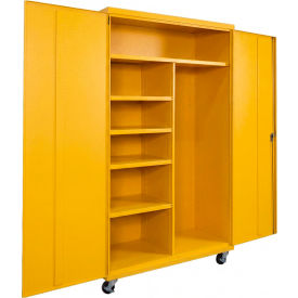Commercial Mobile Janitorial Cabinet, 48"W x 24"D x 78"H, All-Welded, Yellow