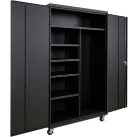 Commercial Mobile Janitorial Cabinet, 48"W x 24"D x 78"H, All-Welded, Black