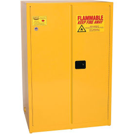 Flammable Liquid Cabinet, Manual Close, 90 Gallon Capacity, 43"W x 34"D x 65"H, Yellow