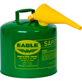 Safety Can For Combustibles, Type I, Flame Arrester, Funnel, 5 Gallon, Green