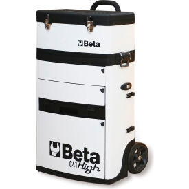 Two-Module Rolling Metal Tool Chest with Detachable Tool Box & Telescopic Handle, White