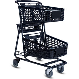 Shopping Cart with Rear Basket & Rear Lower Tray, 3.35 Cu. Ft. Capacity, Black