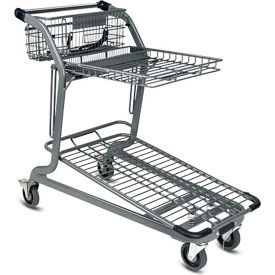 VersaCart Tote Cart with Child Seat, Retractable Grid Tray Top & Lower Bumpers, Metallic Gray