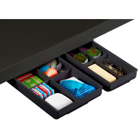 Konnect Under Desk Drawer Organizer, Self-Adhesive, 4 Dividers, Black, 2/Pack