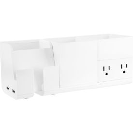 Stackable Desk Organizer, 2 USB Ports & 2 Plugs, 4-Piece, White