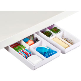 Under Desk Drawer Organizer, Self-Adhesive, 4 Dividers, White, 2/Pack