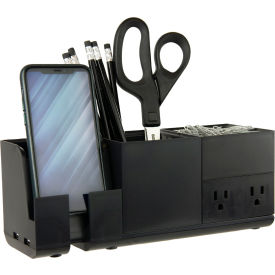 Stackable Desk Organizer, 2 USB Ports & 2 Plugs, 4-Piece, Black
