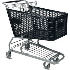 Plastic Shopping Cart, 11.82 Cu. Ft. Capacity, Black