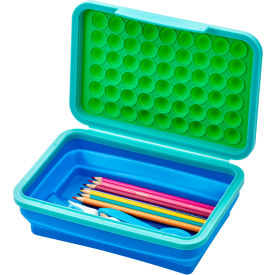 Pencil Box with Pop-It Top Collapsible, Green/Blue/Teal