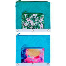 Pencil Pocket Binder Pouch, Palm Tree & Watercolor Design, 2/Pack