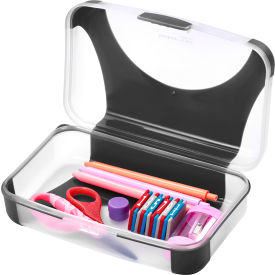 Hard Durable Plastic Pencil Box, Kid-Friendly Design, Gray/Clear