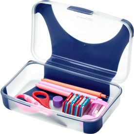 Hard Durable Plastic Pencil Box, Kid-Friendly Design, Navy/Clear