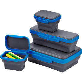Flexi Storage Box Kit, Collapsible Design, Gray/Blue, 4/Pack